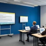 자치행정사 자격증 취득 조건 - A professional classroom setting in Germany showing adult students of diverse backgrounds attentivel...