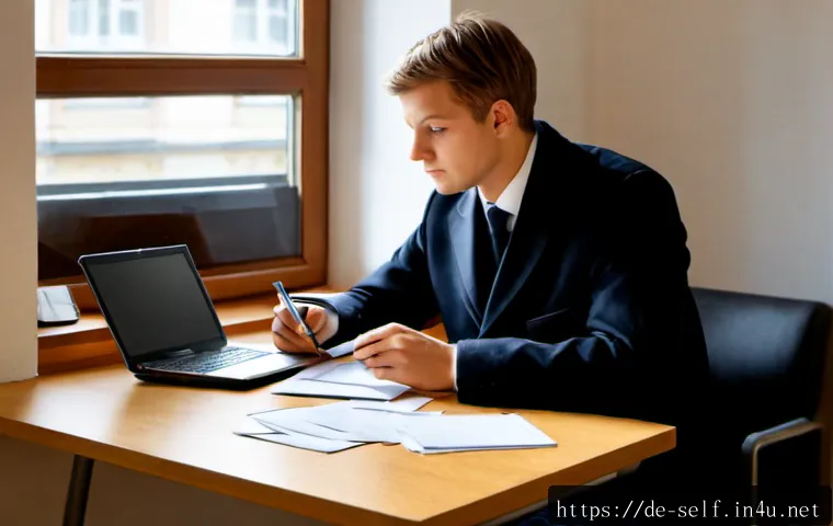 자치행정사 시험 준비법 - Photorealistic German civil administration exam preparation scene, focused adult learner studying at...